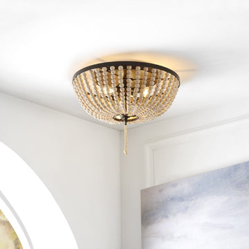 Allison 15" Wood Beaded/Metal LED Flush Mount - JONATHAN Y